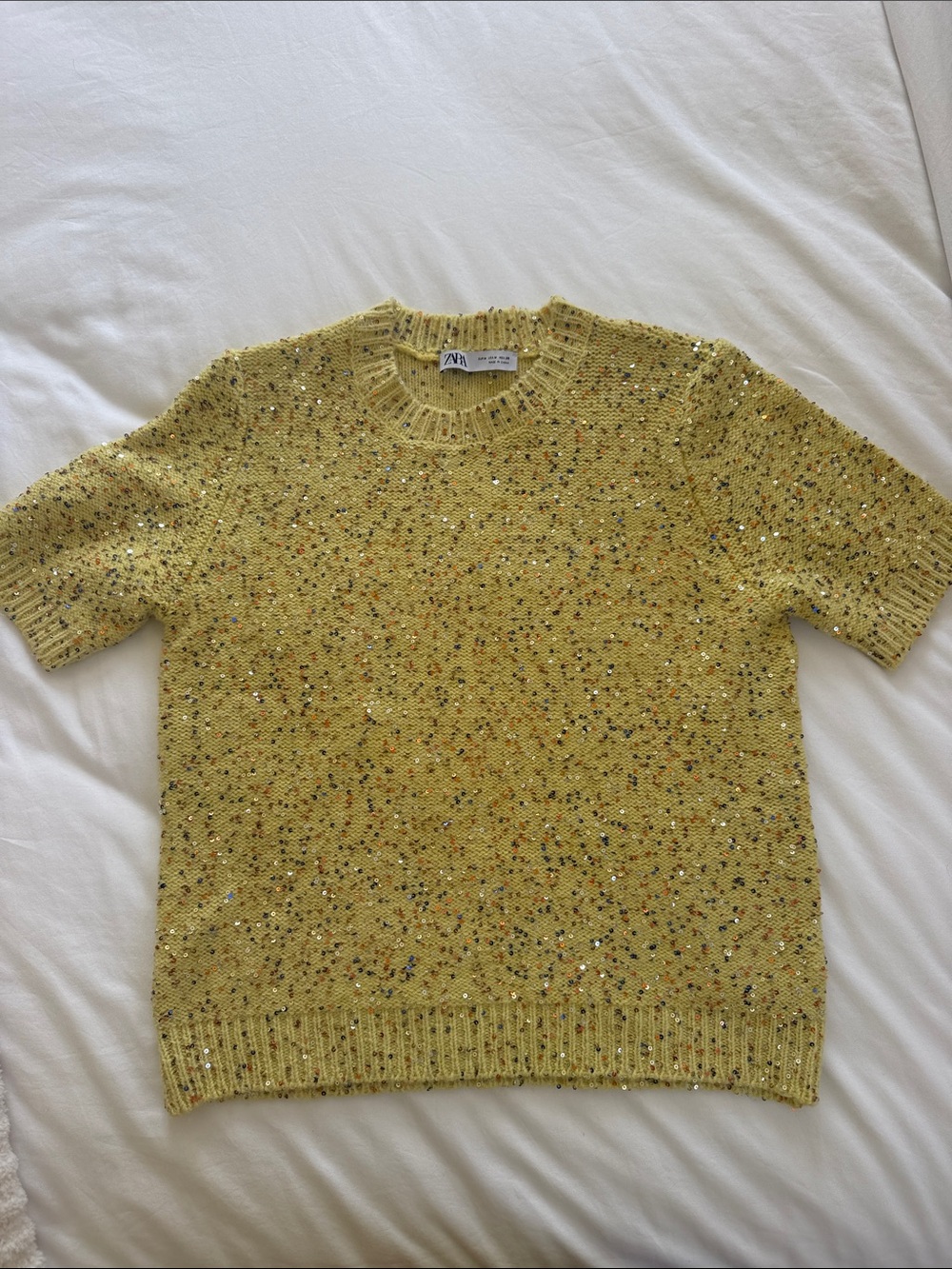 Zara Yellow Sequin Crewneck Sweater